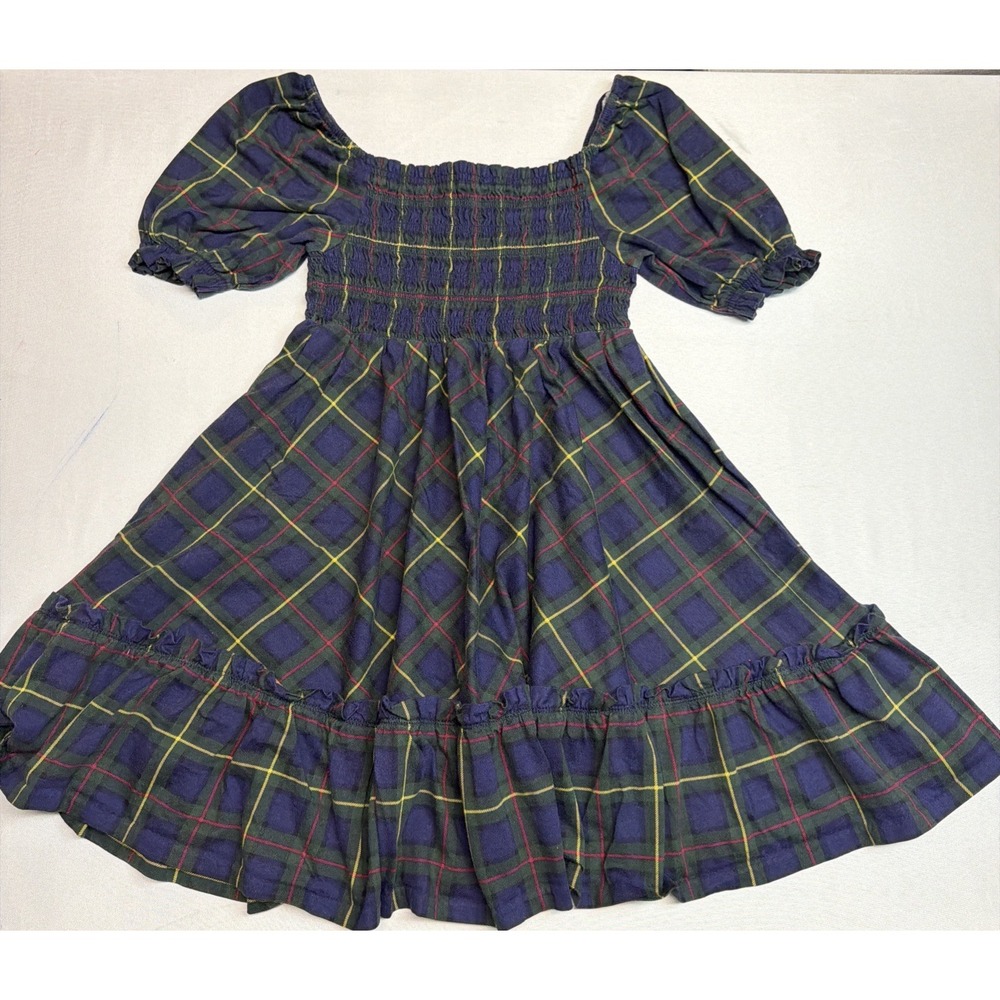 Polo Ralph Lauren Girls Short Sleeve Plaid Smocked Dress Size L 12/14
